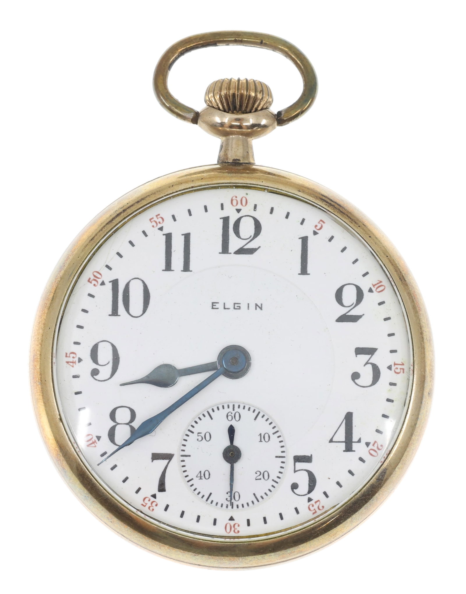 MEN'S ELGIN GOLD-FILLED CASE 'FATHER TIME' POCKET WATCH: MEN'S ELGIN GOLD-FILLED CASE 'FATHER TIME' POCKET WATCH Men's Elgin gold-filled case pocket watch: Open face Arabic numerals Movement/Serial #: 25036443 <