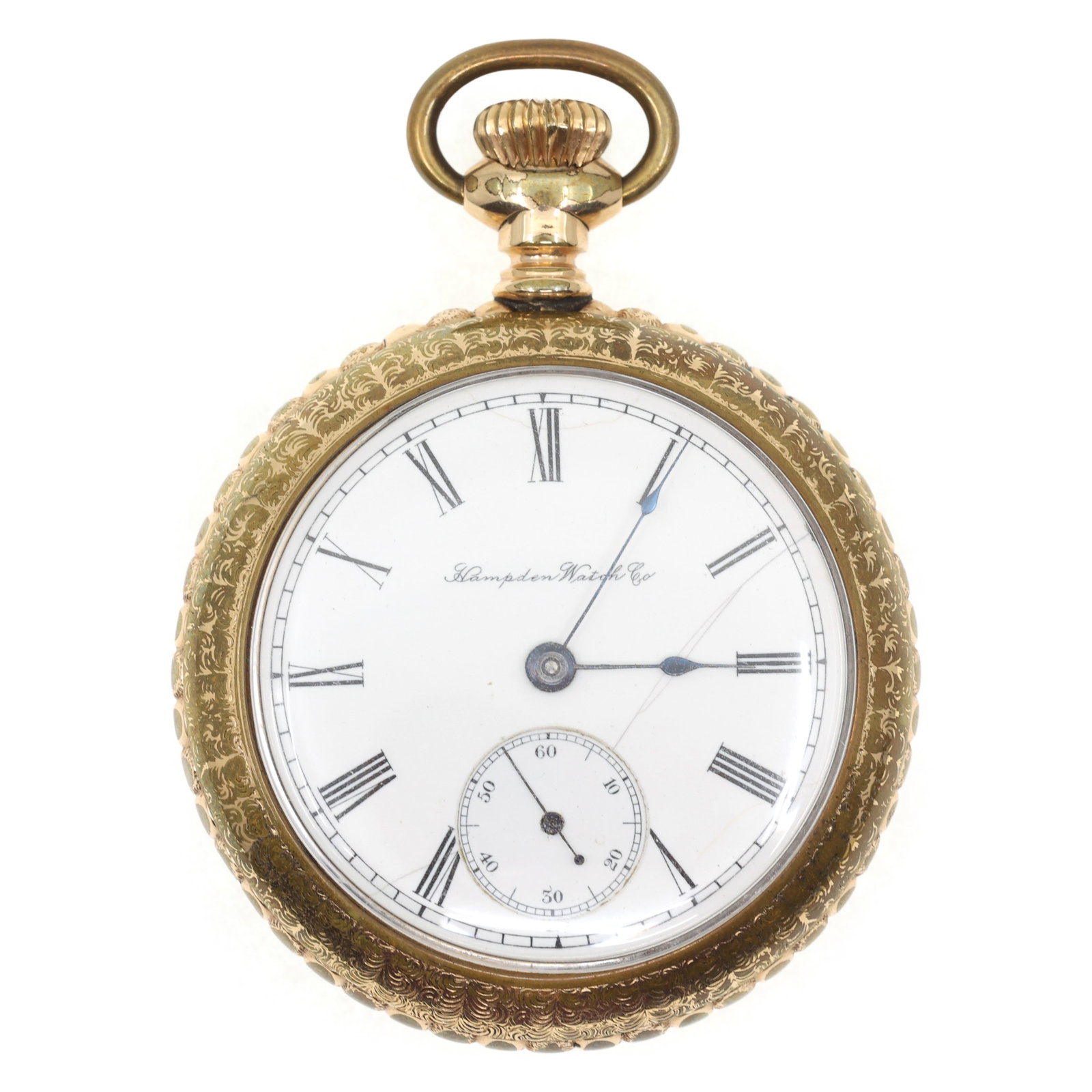 MEN'S HAMPDEN WATCH CO. GOLD FILLED CASE POCKET WATCH: MEN'S HAMPDEN WATCH CO. GOLD FILLED CASE POCKET WATCH Men's Hampden Watch Co. gold-filled case pocket watch: Open face Roman numerals Movement/ serial #: 1702461