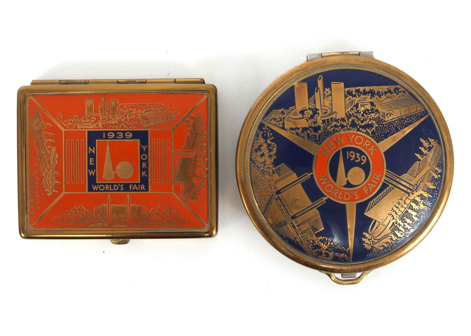NEW YORK WORLD'S FAIR 1939 ENAMEL GOLD-TONE COMPACTS (1 of 8)