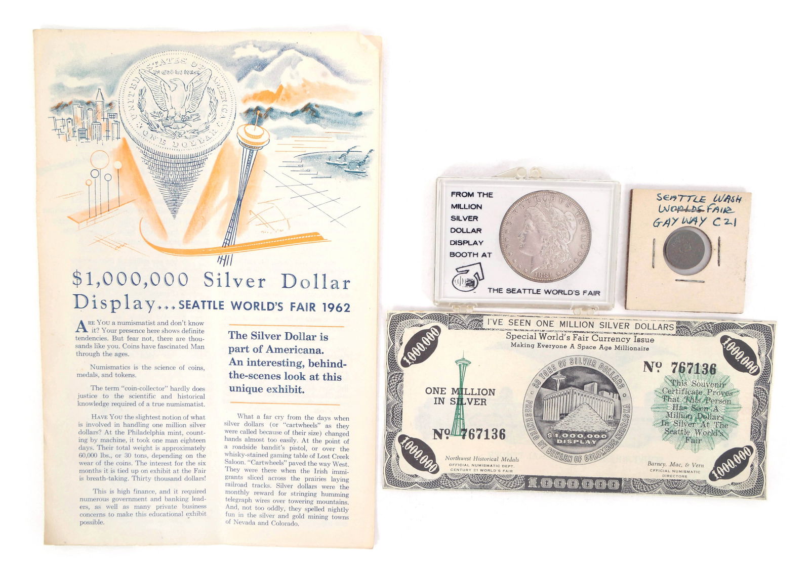 SEATTLE WORLD'S FAIR 1962 SILVER DOLLAR & GATE COINS (1 of 7)