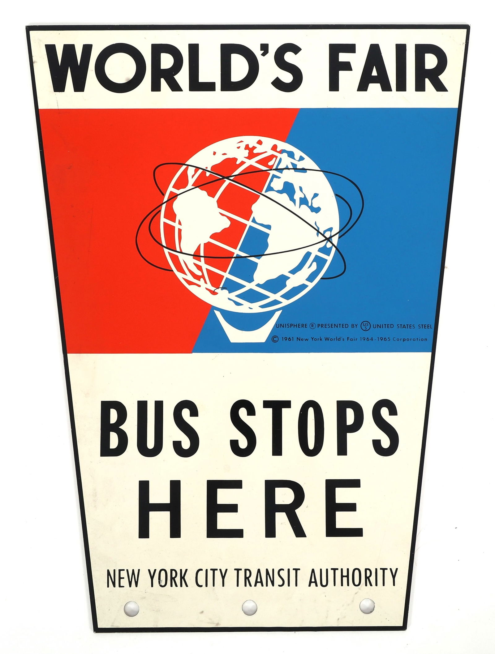 NEW YORK WORLD'S FAIR 1964 METAL BUS STOP SIGN (1 of 4)