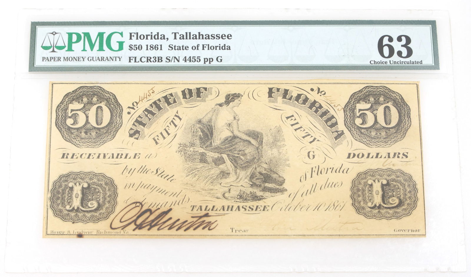 1861 FLORIDA OBSOLETE $50 BANKNOTE PMG 63 CHOICE UNC (1 of 2)