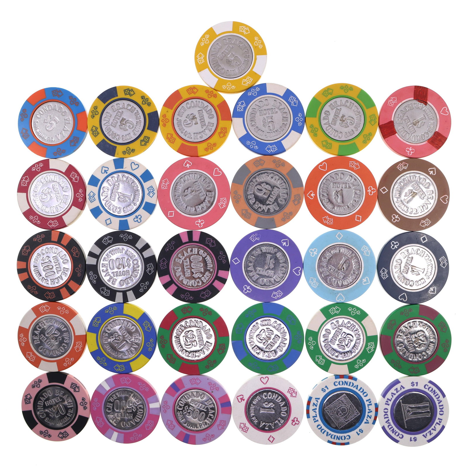 CONDADO BEACH AND PLAZA PUERTO RICO CASINO CHIPS: CONDADO BEACH AND PLAZA PUERTO RICO CASINO CHIPS Condado Beach and Condado Plaza, San Juan, Puerto Rico coin inlay casino chips: $1 (8) Condado Beach (3) Condado Pla