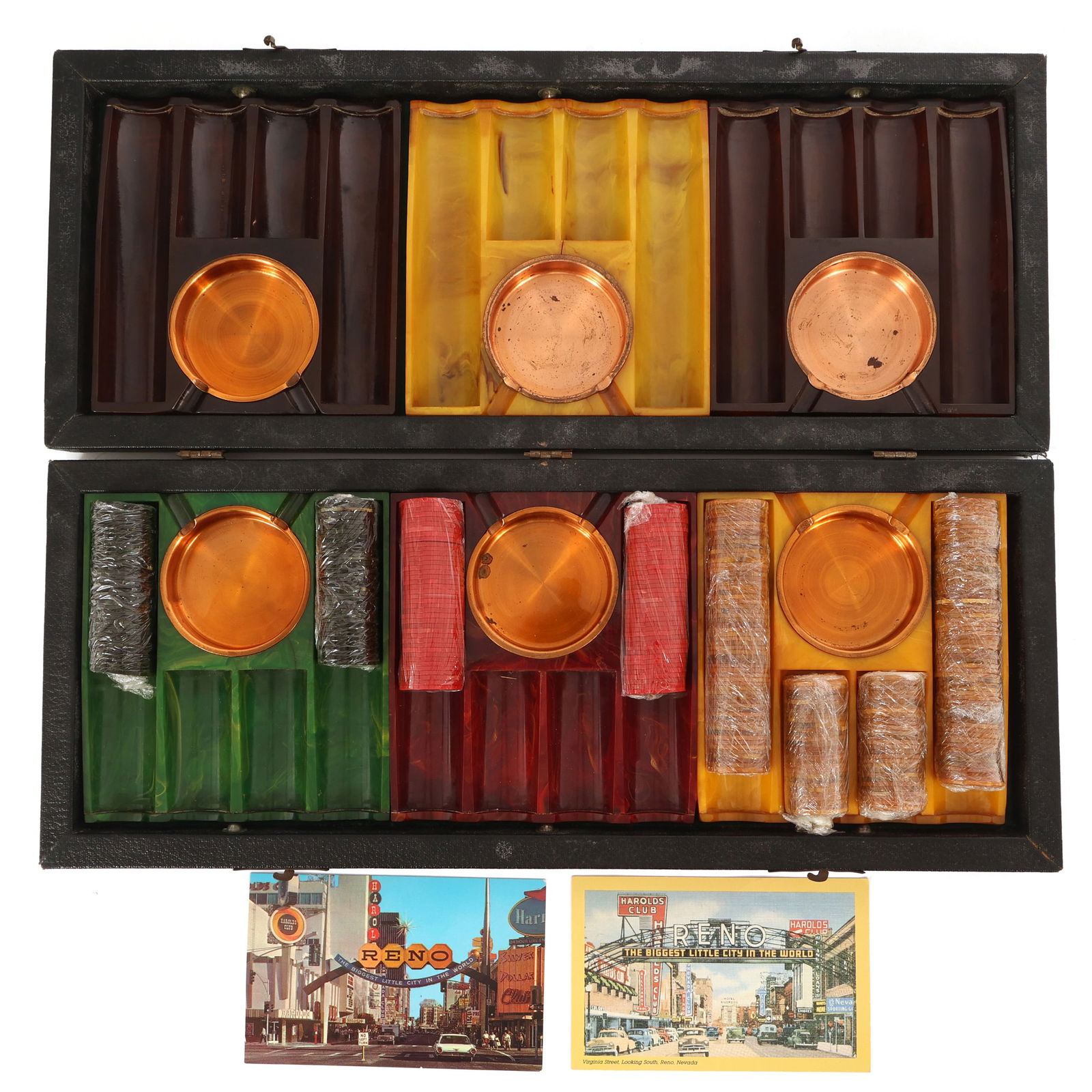 CATALIN BAKELITE POKER CHIP HOLDERS & POSTCARDS (1 of 5)