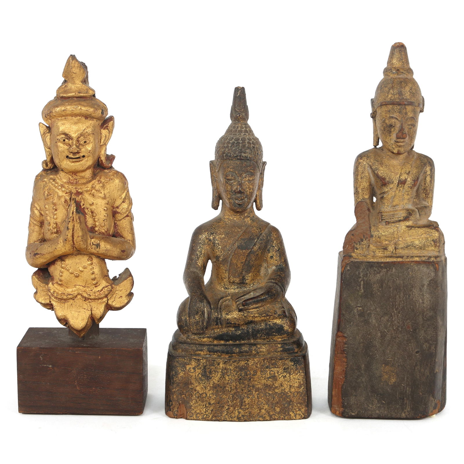 TIBETAN GILT CARVED WOODEN BUDDHA STATUES (1 of 3)