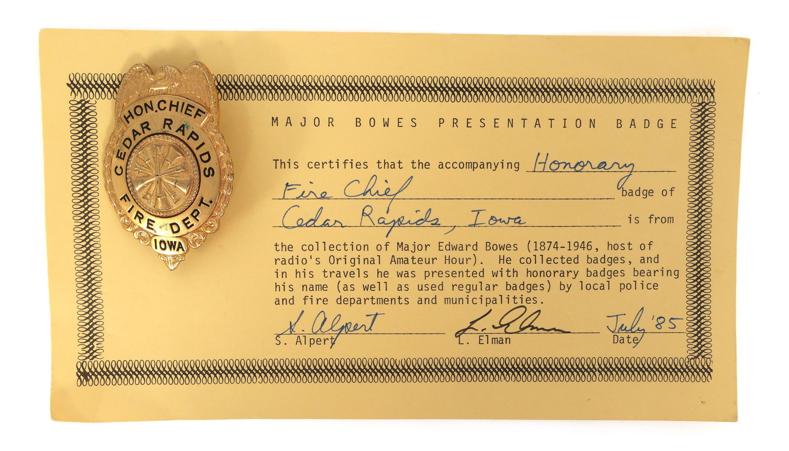 MAJOR BOWES AMATEUR HOUR CEDAR RAPIDS, IA FIRE BADGE (1 of 4)