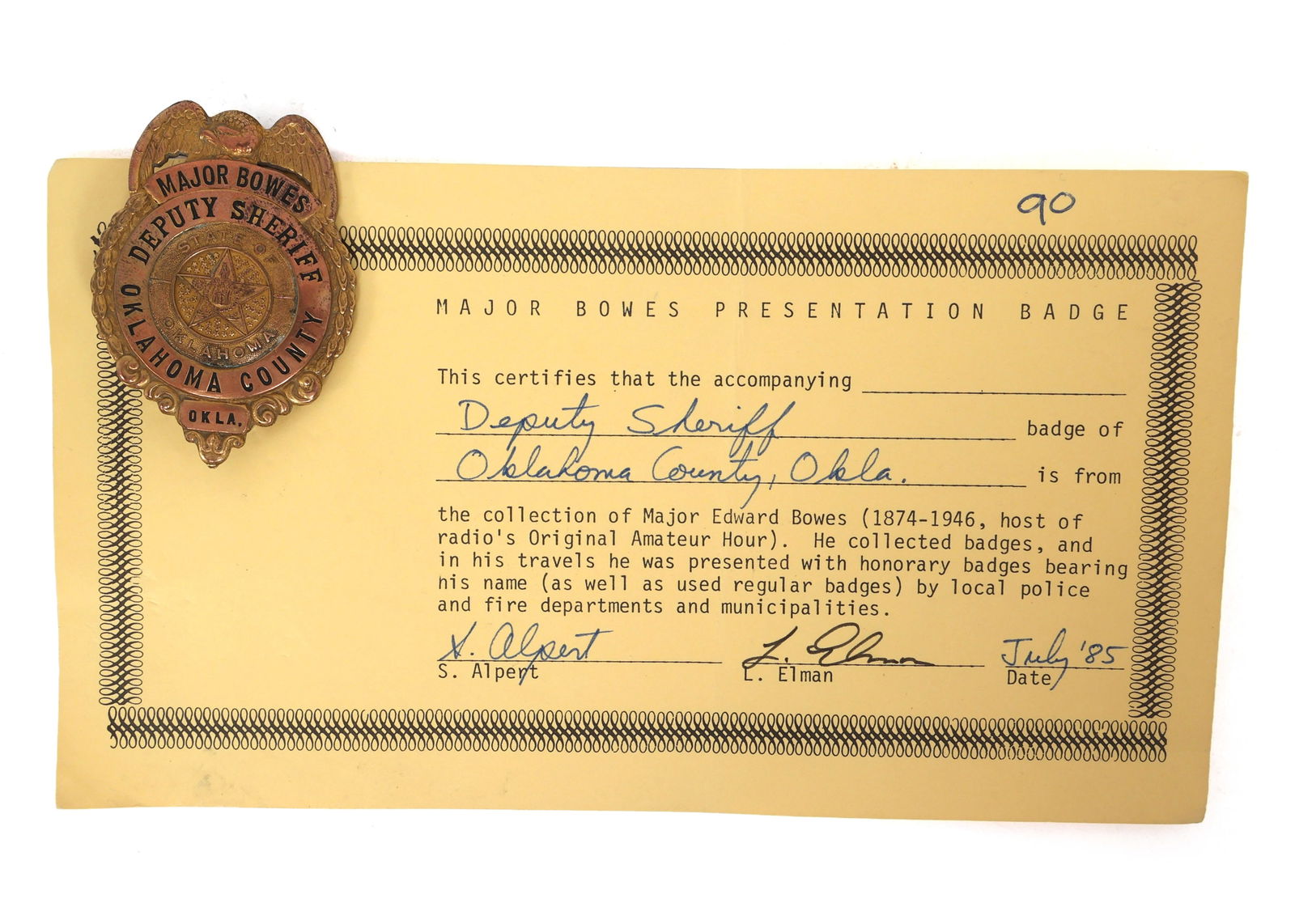 MAJOR BOWES AMATEUR HOUR OKLAHOMA CTY, OK SHERIFF BADGE (1 of 4)