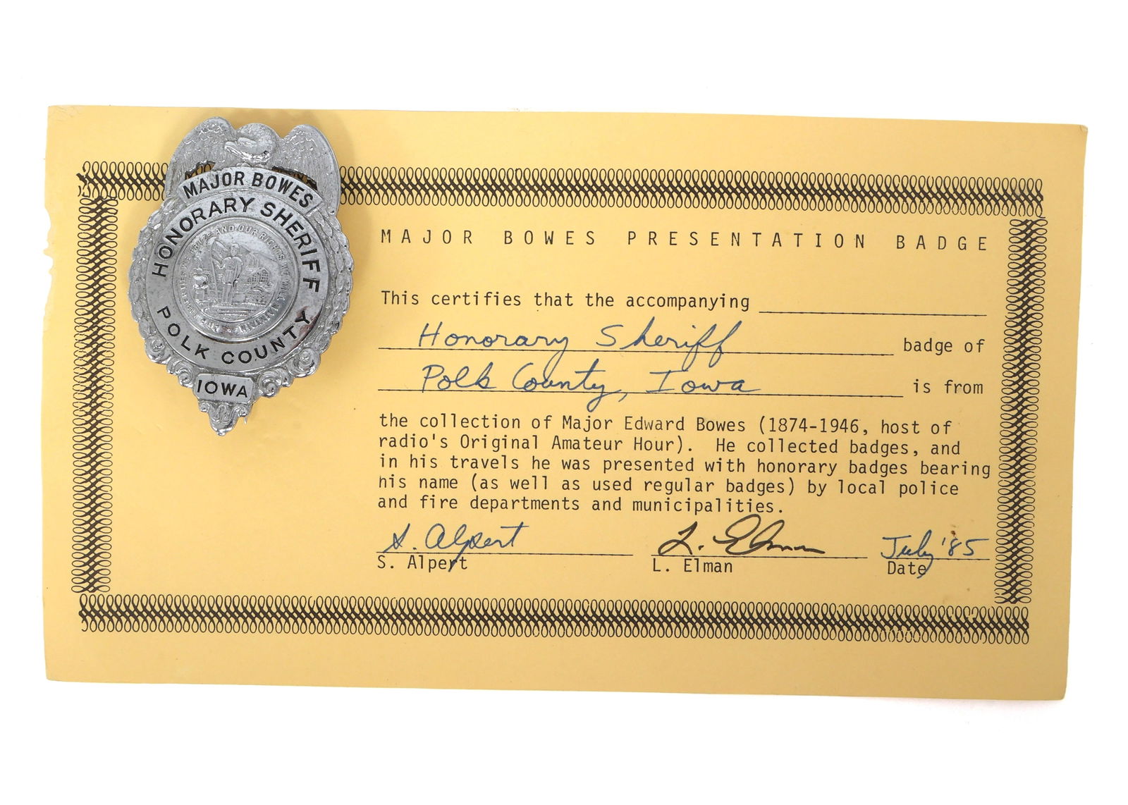 MAJOR BOWES AMATEUR HOUR POLK COUNTY, IA SHERIFF BADGE (1 of 4)
