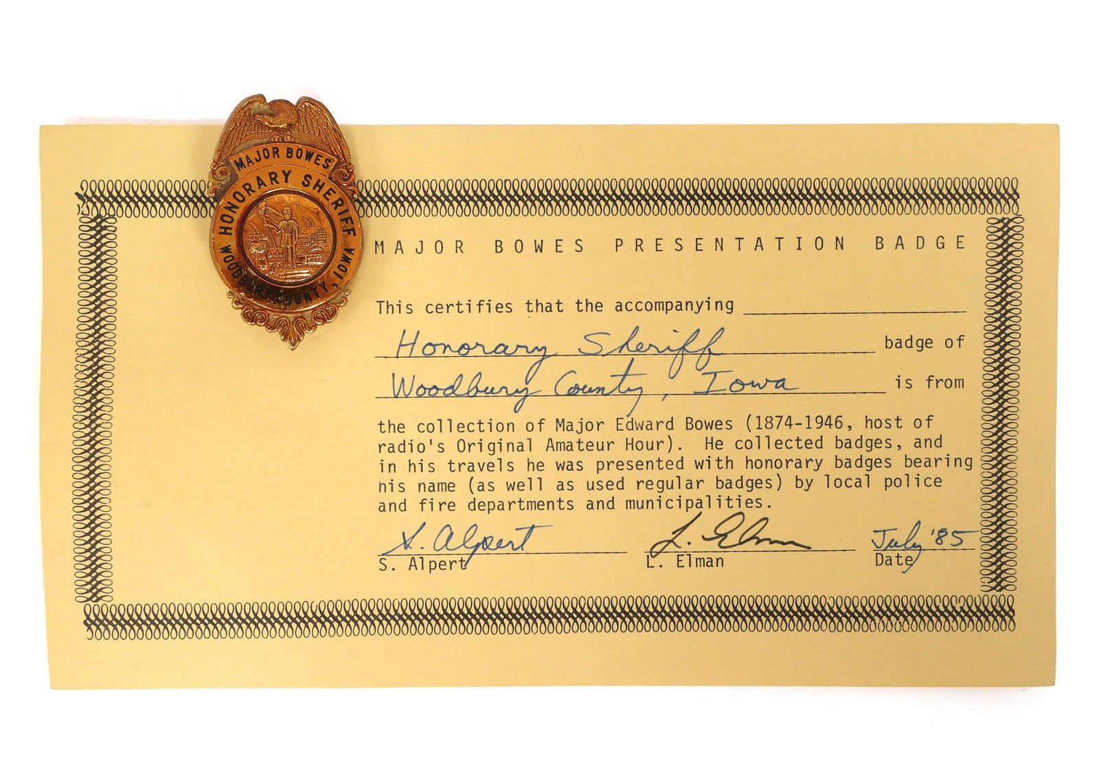 MAJOR BOWES AMATEUR HOUR WOODBURY, IA SHERIFF BADGE (1 of 4)