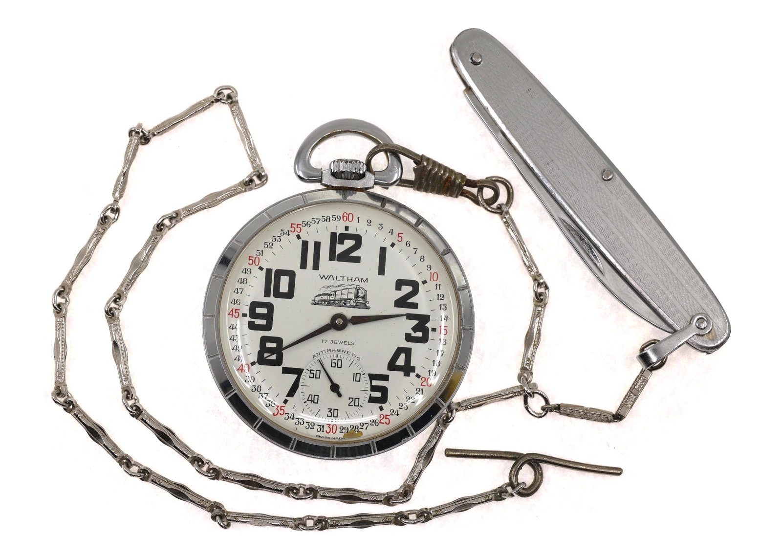 MEN'S WALTHAM TRANSPORTATION MODEL NICKEL POCKET WATCH: MEN'S WALTHAM TRANSPORTATION MODEL NICKEL POCKET WATCH Men's Waltham Transportation Model nickel case pocket watch: Open face Arabic numerals 17 jewels In