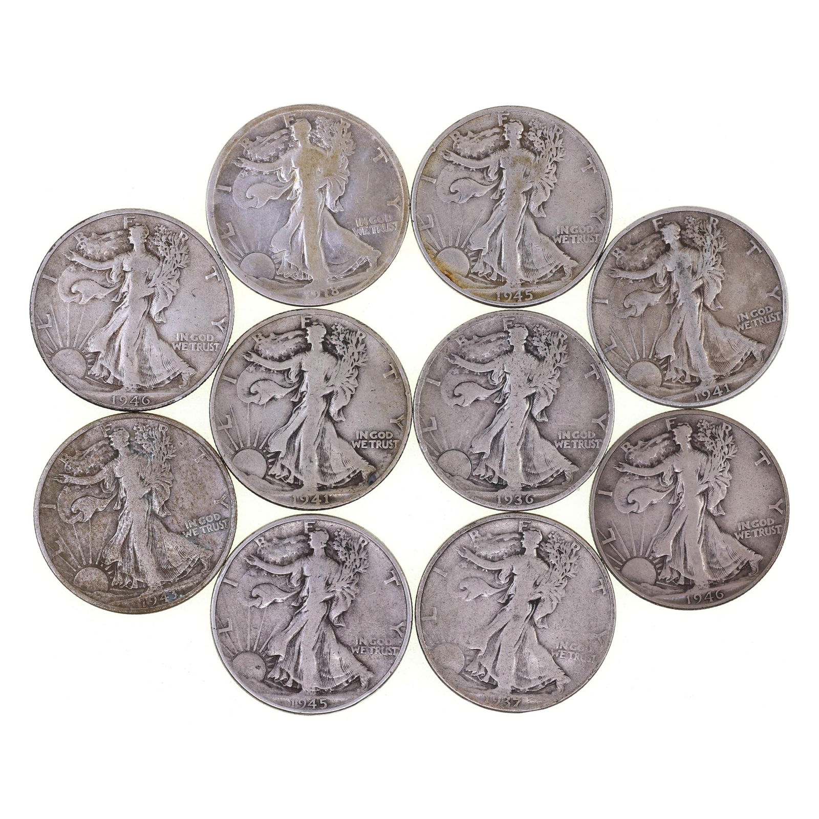 US WALKING LIBERTY HALF DOLLAR SILVER COINS $5 FACE (1 of 2)