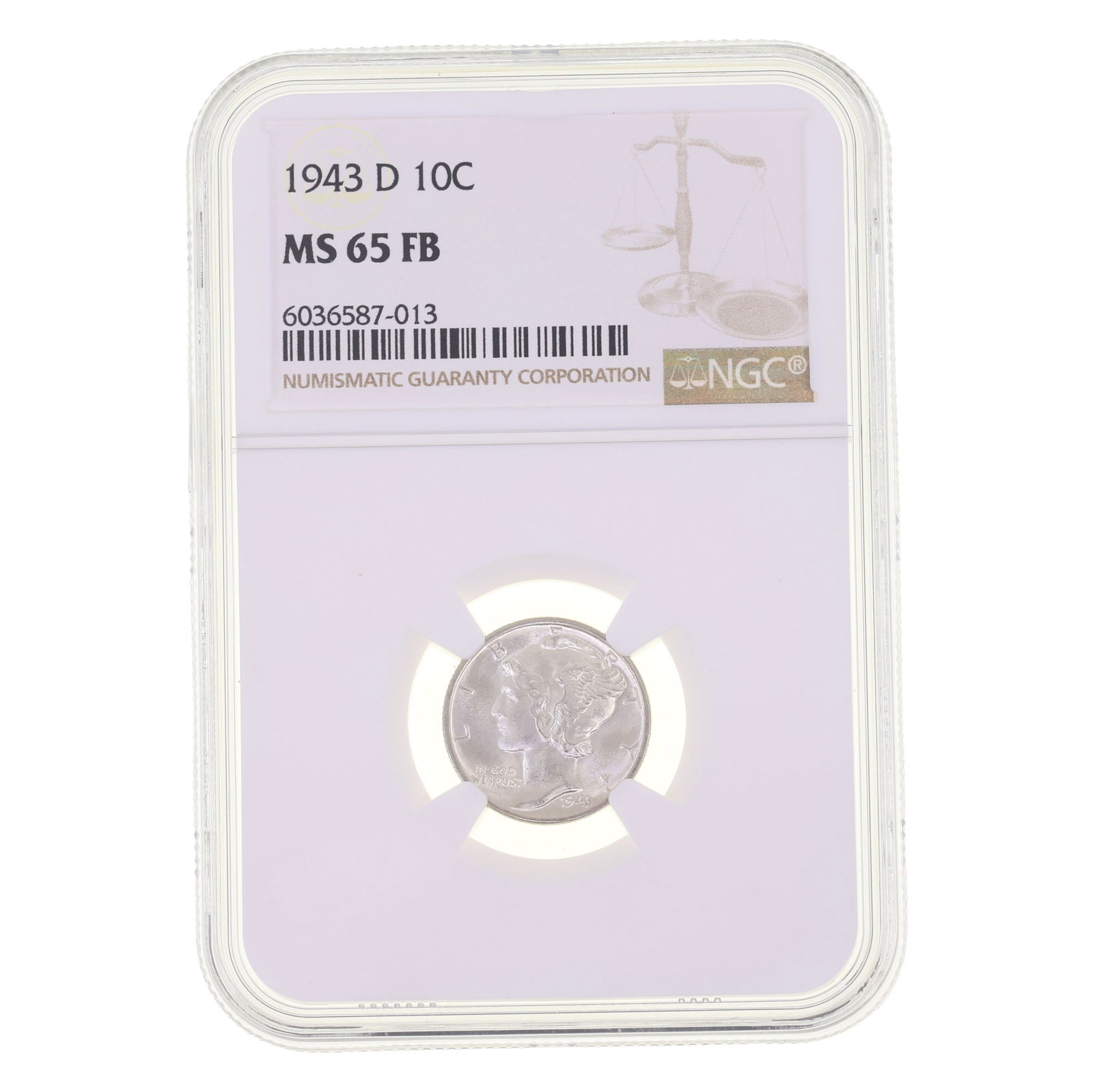 1943-D US SILVER MERCURY DIME 10C COIN NGC MS 65 FB (1 of 2)