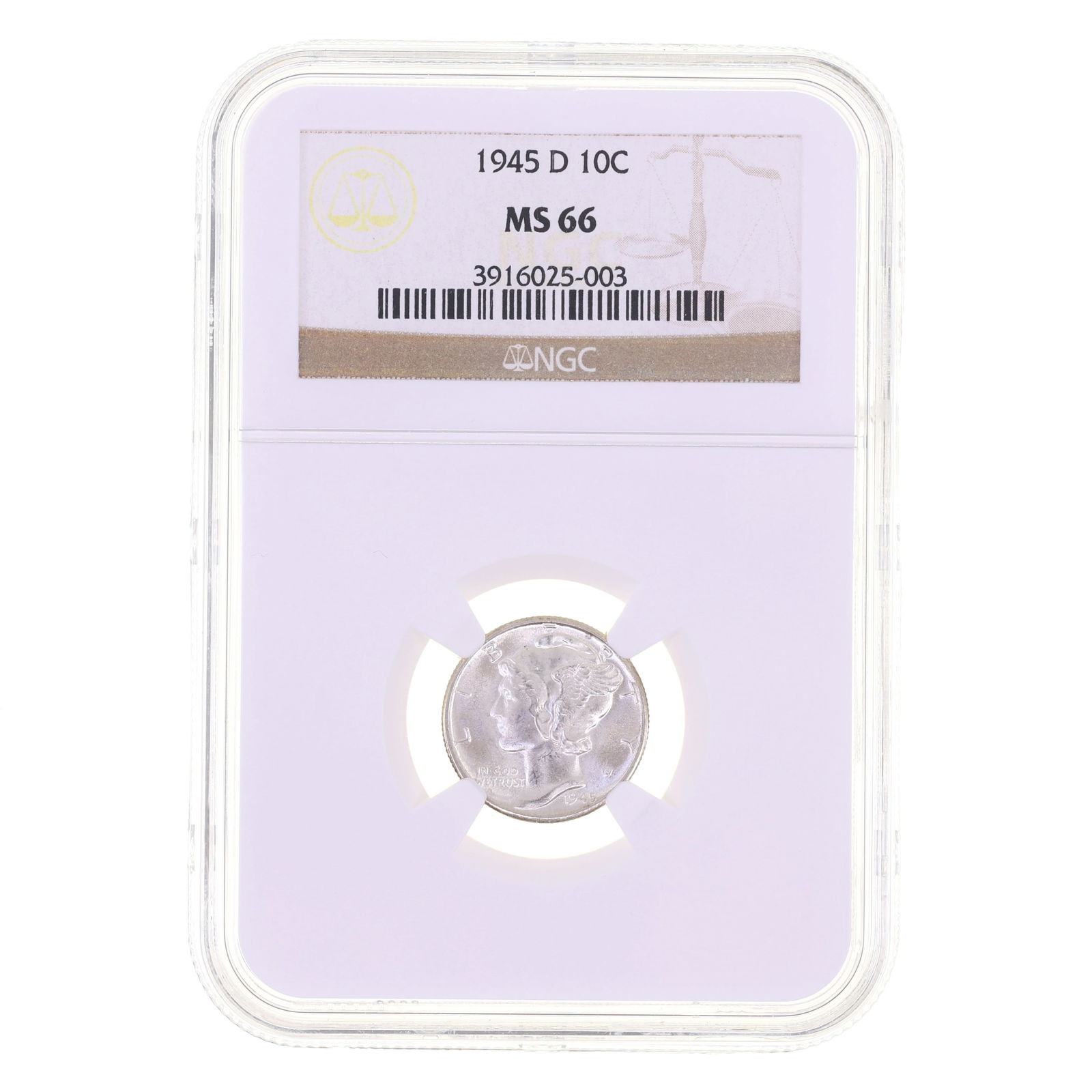1945-D US SILVER MERCURY DIME 10C COIN NGC MS 66 (1 of 2)