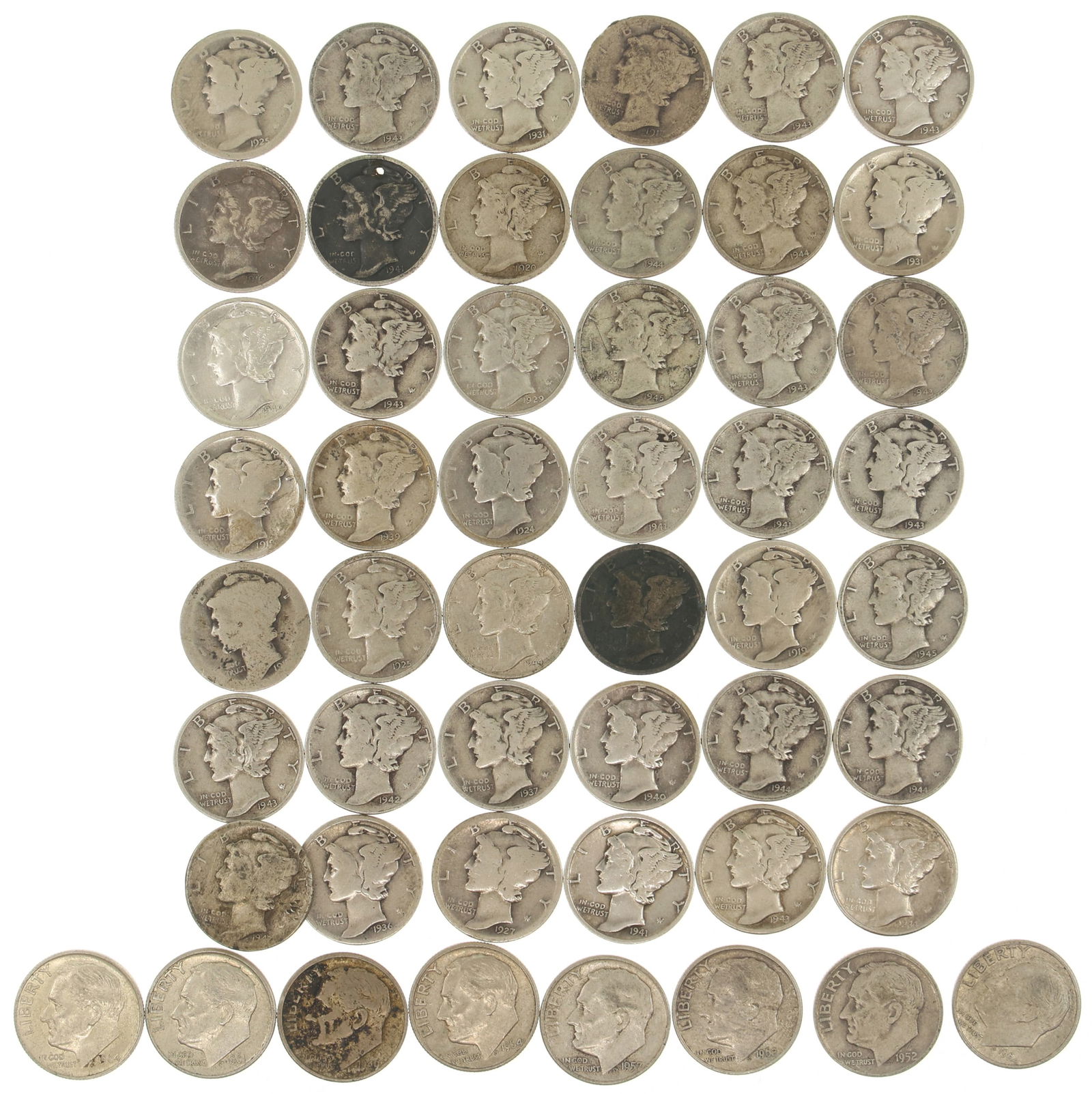 20TH C. US SILVER ROOSEVELT & MERCURY DIMES $5 FACE (1 of 8)