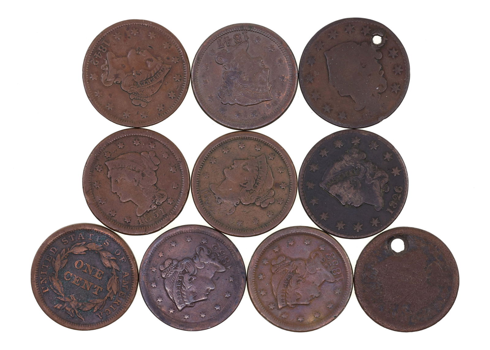 1826-1856 US BRAIDED HAIR COPPER LARGE CENTS (1 of 2)