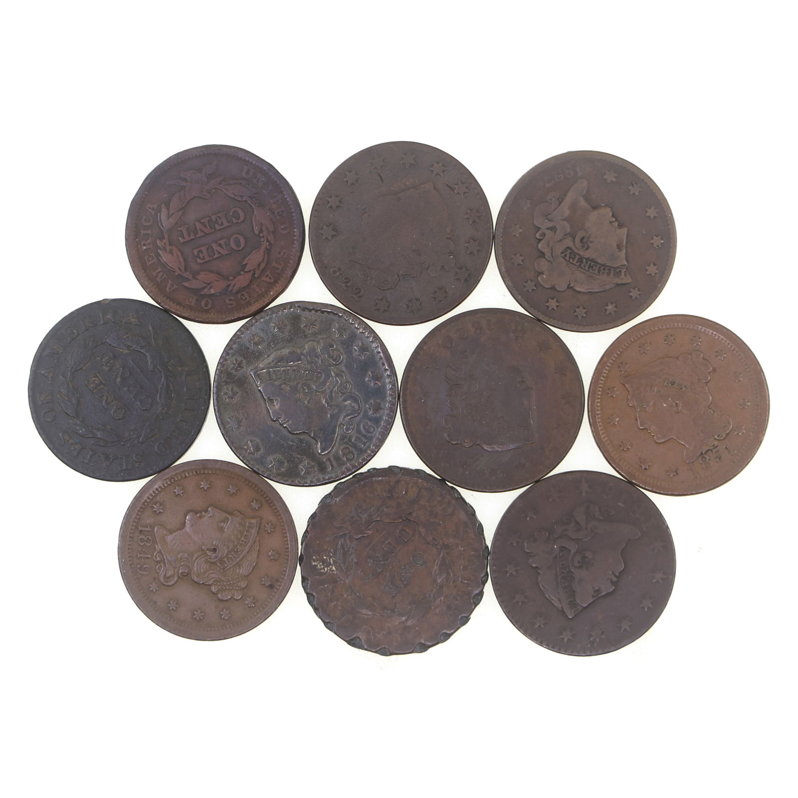 1816-1851 US BRAIDED HAIR COPPER LARGE CENTS (1 of 2)