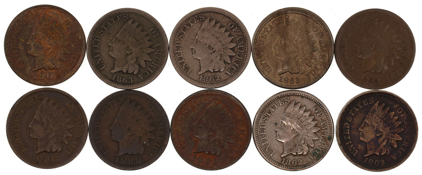 1862-1907 US INDIAN HEAD 1-CENT COINS (1 of 2)