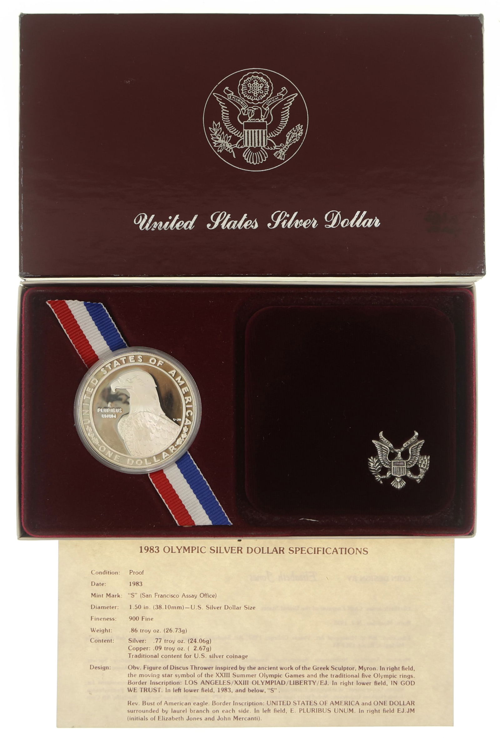 1983 US COMMEMORATIVE OLYMPIC .900 SILVER $1 PROOF COIN (1 of 6)