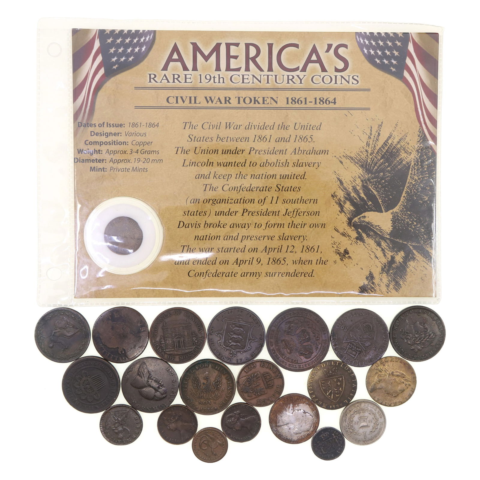 18TH & 19TH C. TOKENS & EXONUMIA: 18TH & 19TH C. TOKENS & EXONUMIA 18th and 19th-century tokens and exonumia. Some include: 1837 "Hard times" token (Phoenix) 1863 Civil War token (Beware) 1723 Wood's Hibernia (colonial issue)