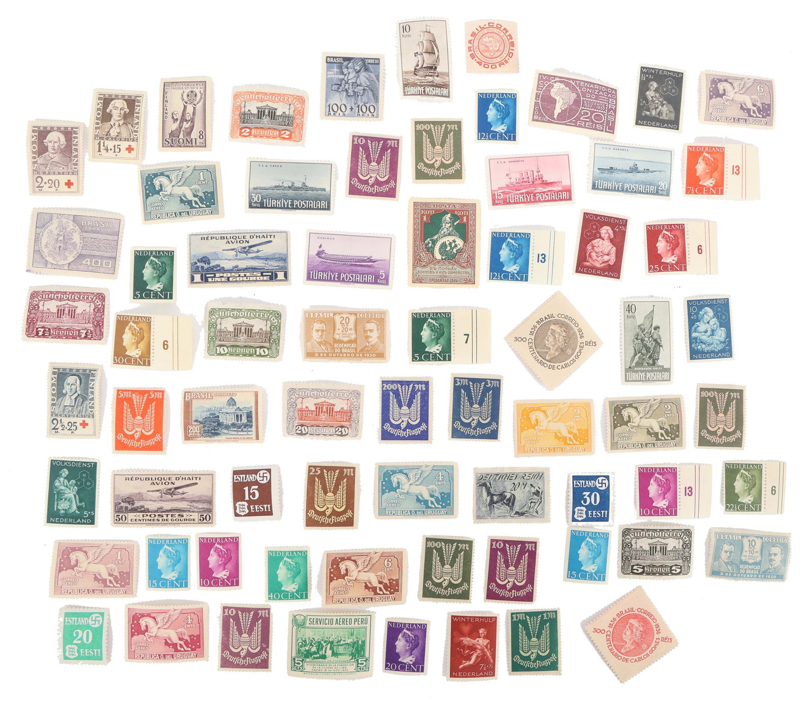 INTERNATIONAL POSTAGE STAMPS: INTERNATIONAL POSTAGE STAMPS Over 60 International Postage Stamps: None of the stamps are used or cancelled Loose, individual stamps Stamps are from various countries and have various face value