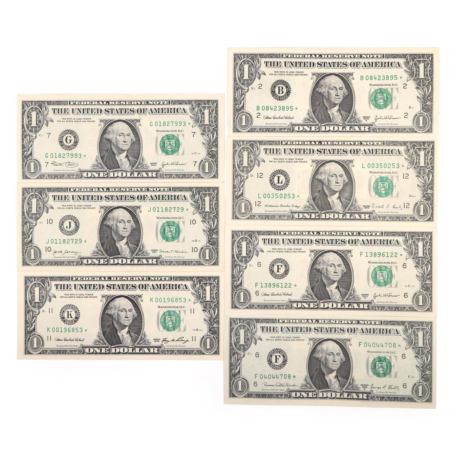 1969-2017 US $1 STAR GREEN SEAL FEDERAL RESERVE NOTES (1 of 15)