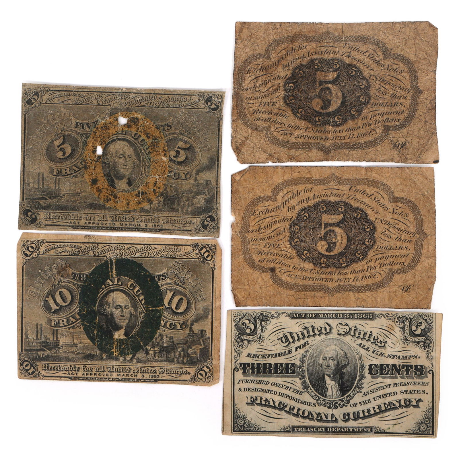 19TH C. US FRACTIONAL & POSTAGE CURRENCY - 3C, 5C, 10C (1 of 2)