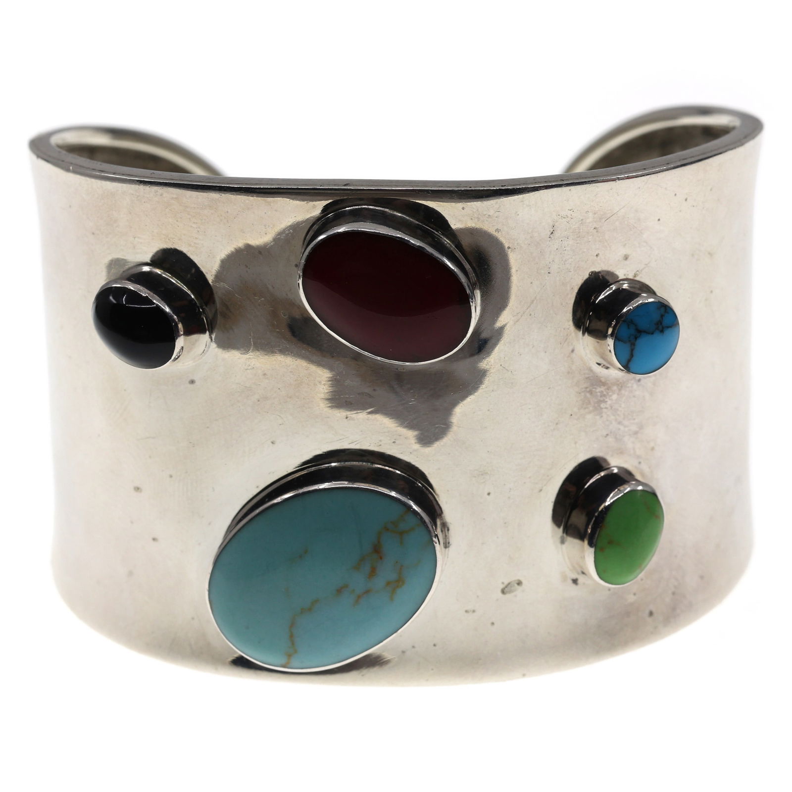 STERLING SILVER TAXCO MULTI-STONE CUFF BRACELET (1 of 5)
