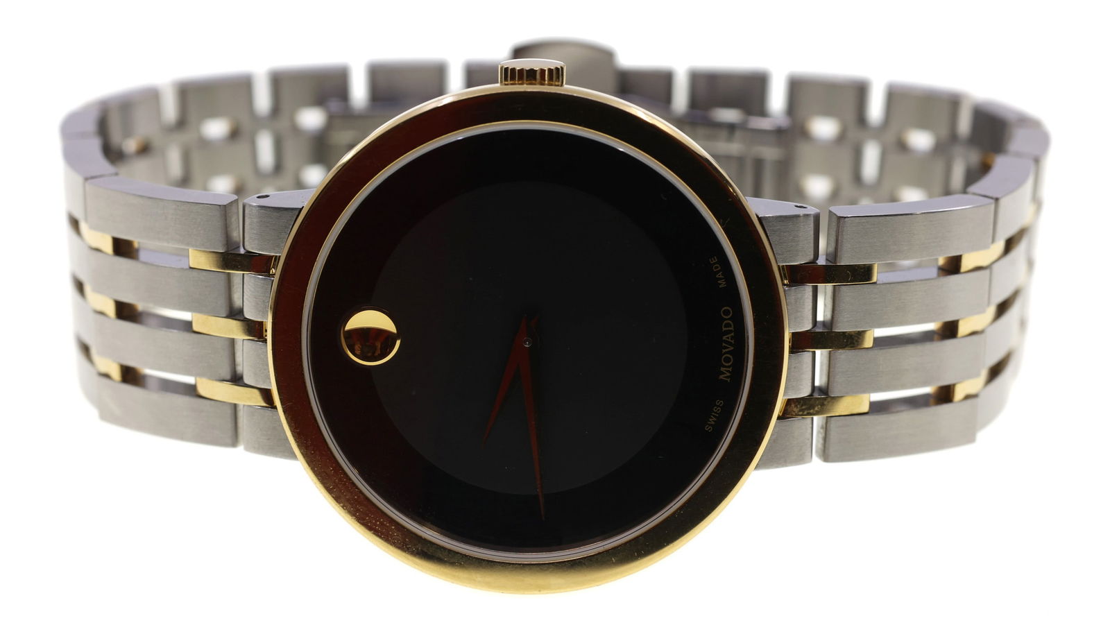 MEN'S MOVADO STAINLESS STEEL ESPERANZA QUARTZ WATCH: MEN'S MOVADO STAINLESS STEEL ESPERANZA QUARTZ WATCH Men's Movado Esperanza two-tone stainless steel quartz wristwatch: Minimalist face Sapphire crystal Model #: 04