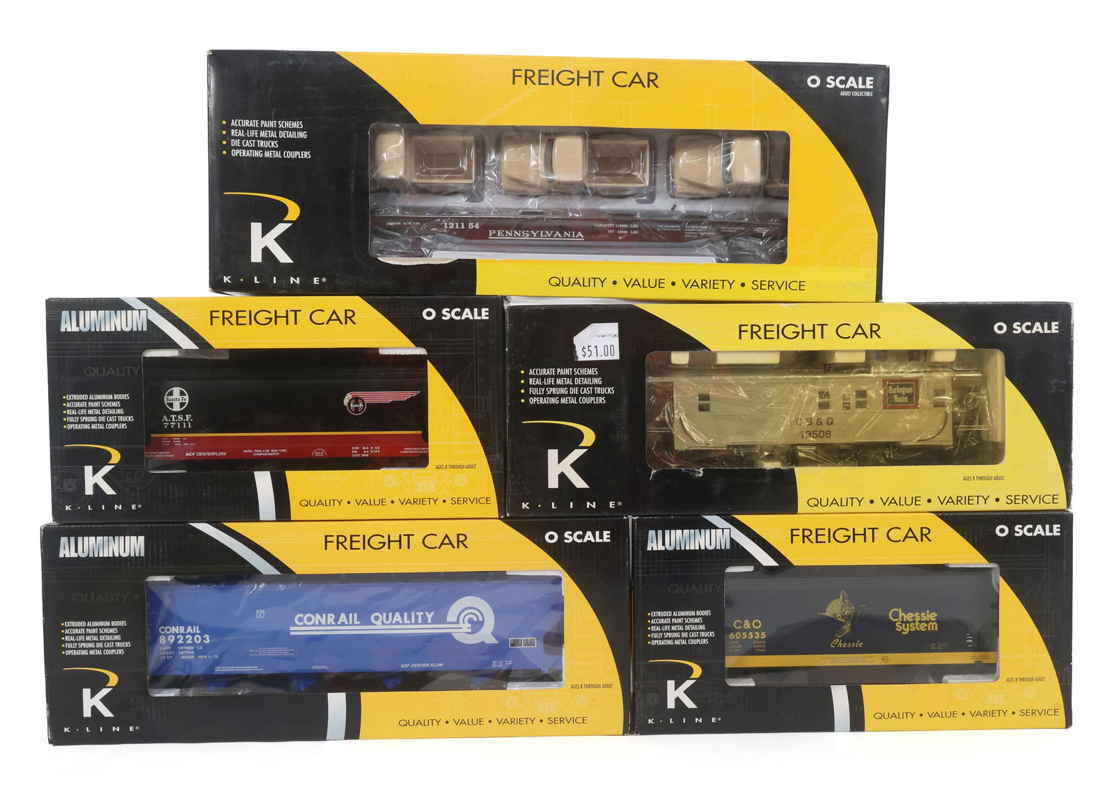 K-LINE O GAUGE TRAIN CARS - LOT OF 5 (1 of 2)