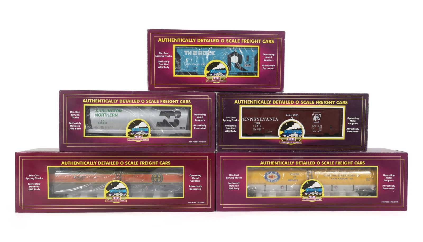 MTH O GAUGE TRAIN CARS - LOT OF 5 (1 of 2)