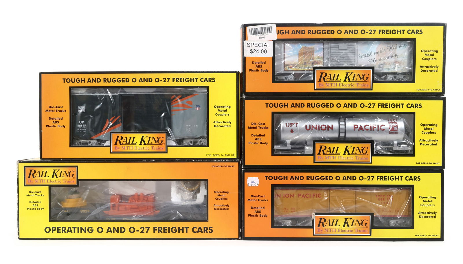 MTH RAIL KING O GAUGE TRAIN CARS - LOT OF 5 (1 of 2)