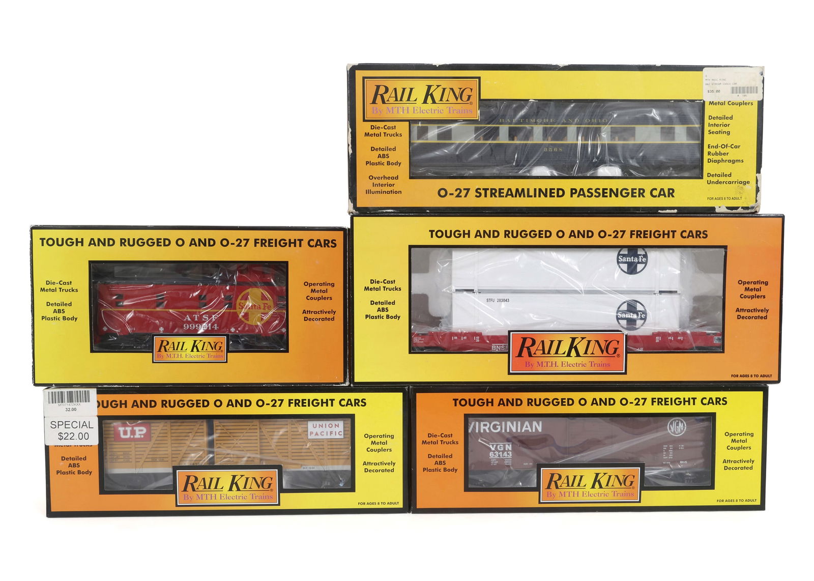 MTH RAIL KING O GAUGE TRAIN CARS - LOT OF 5 (1 of 2)