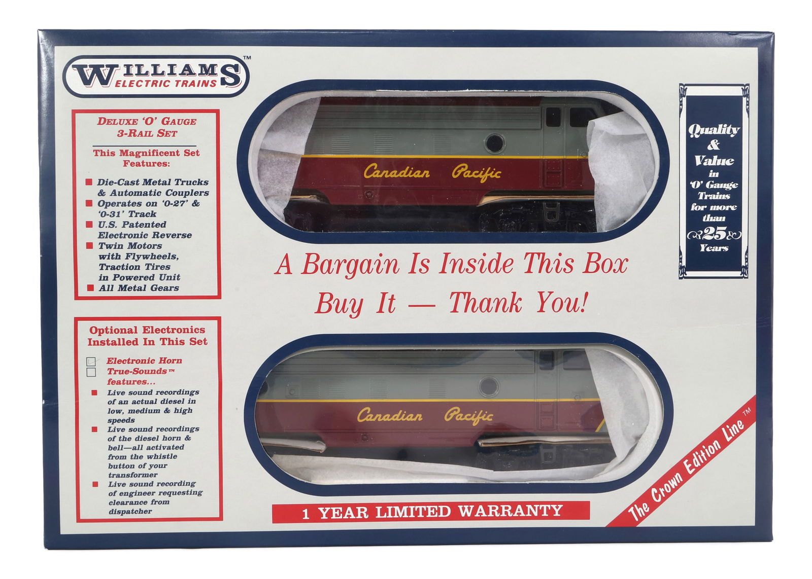 WILLIAMS O GAUGE CANADIAN PACIFIC F7 A-A LOCOMOTIVE SET (1 of 3)