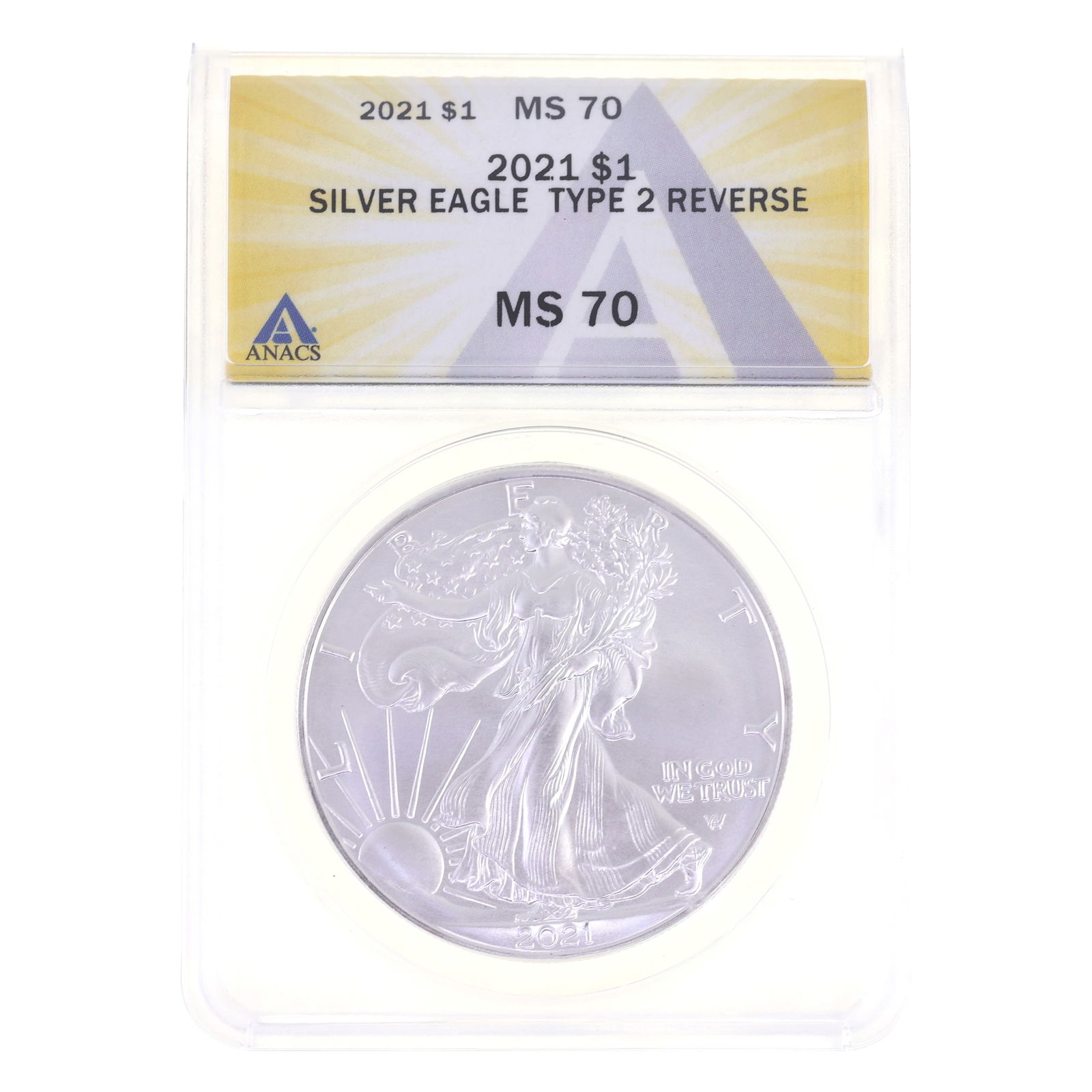2021 US .999 SILVER EAGLE TYPE 2 $1 COIN ANACS MS 70 (1 of 2)