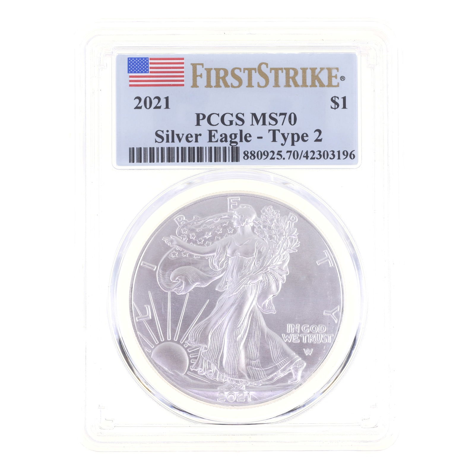 2021 US .999 SILVER EAGLE TYPE 2 $1 COIN PCGS MS 70 (1 of 2)