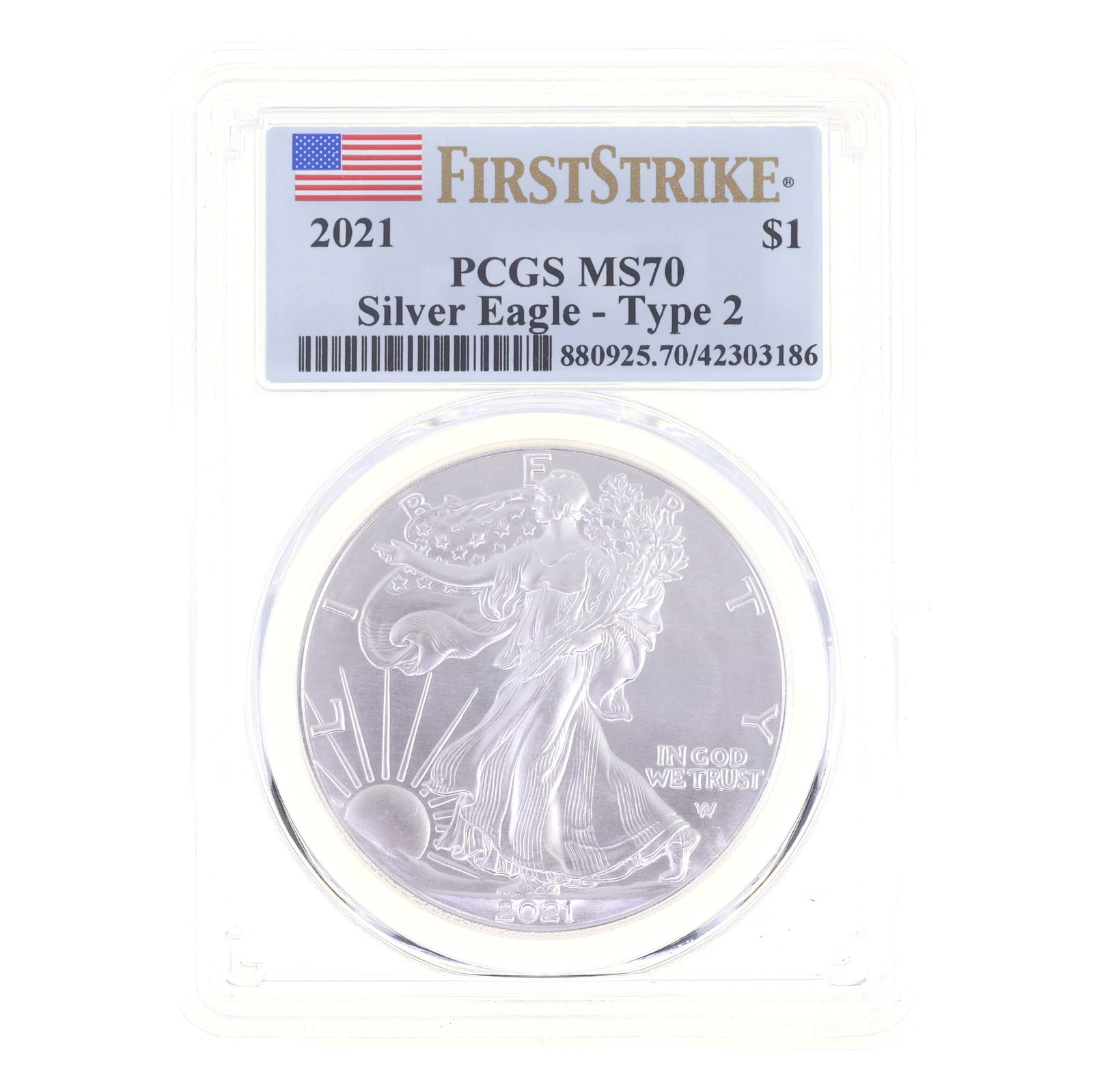 2021 US .999 SILVER EAGLE TYPE 2 $1 COIN PCGS MS 70 (1 of 2)