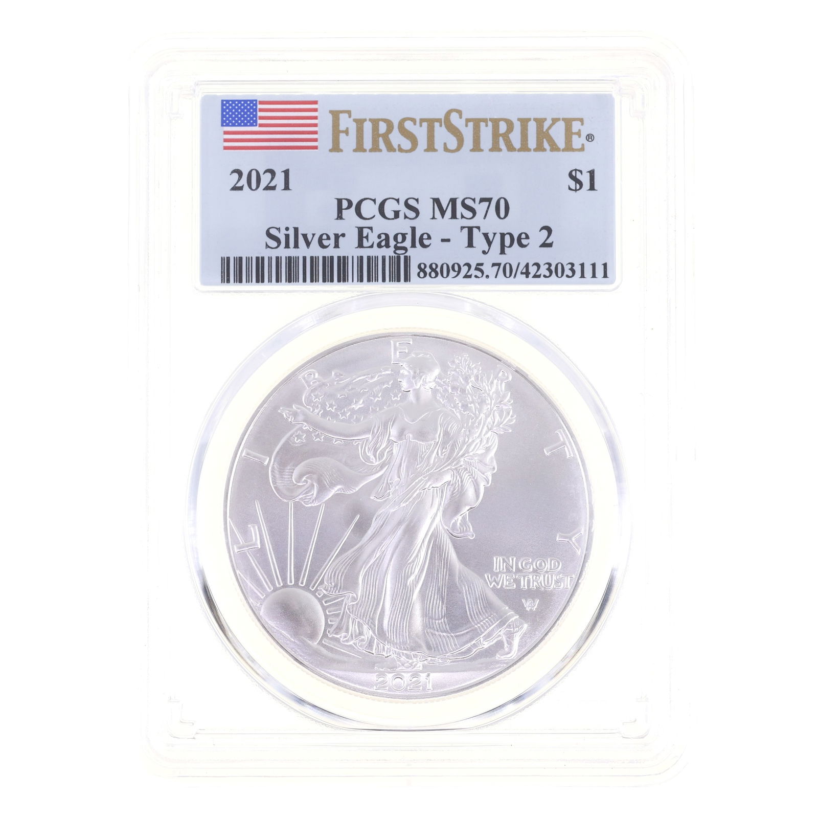 2021 US .999 SILVER EAGLE TYPE 2 $1 COIN PCGS MS 70 (1 of 2)