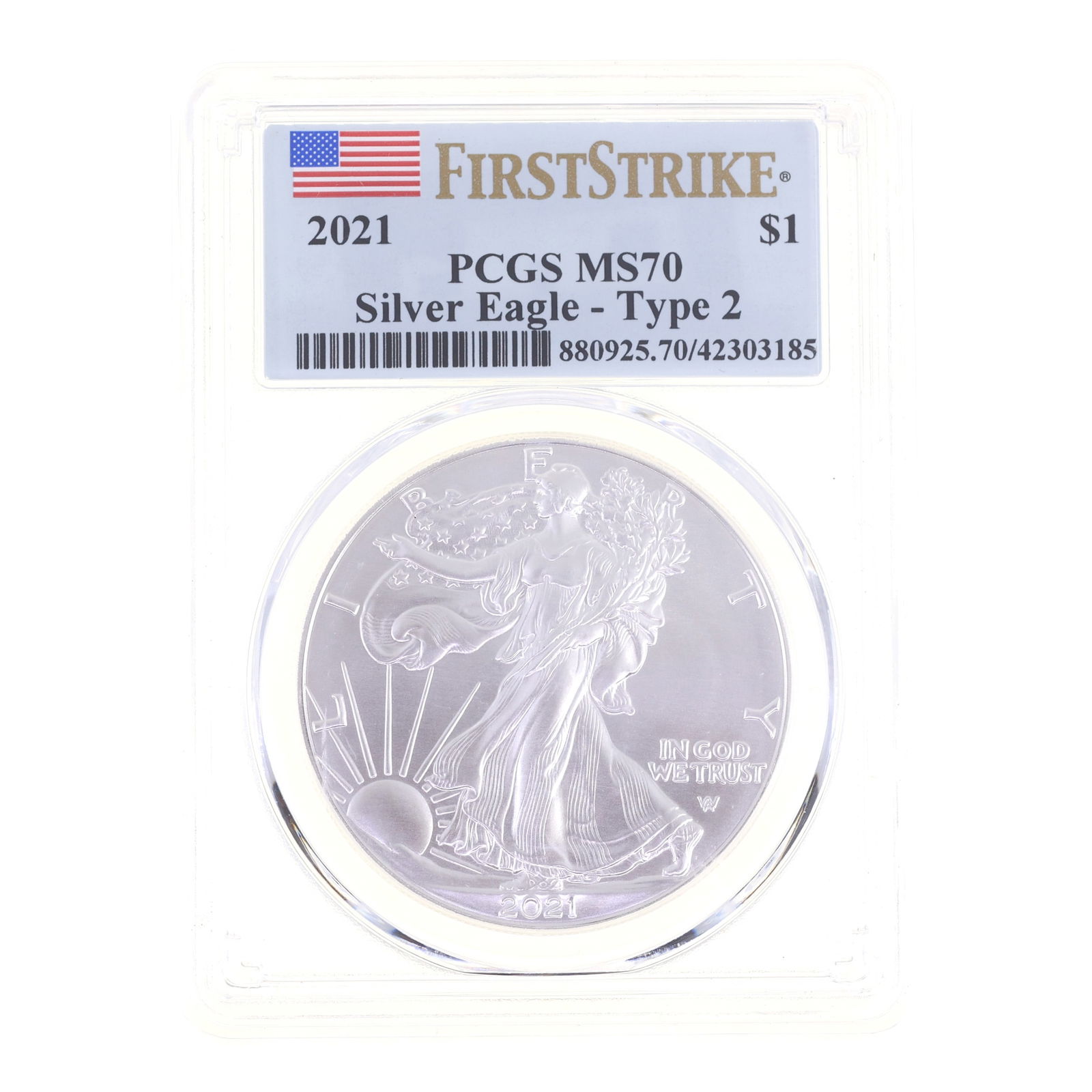 2021 US .999 SILVER EAGLE TYPE 2 $1 COIN PCGS MS 70 (1 of 2)