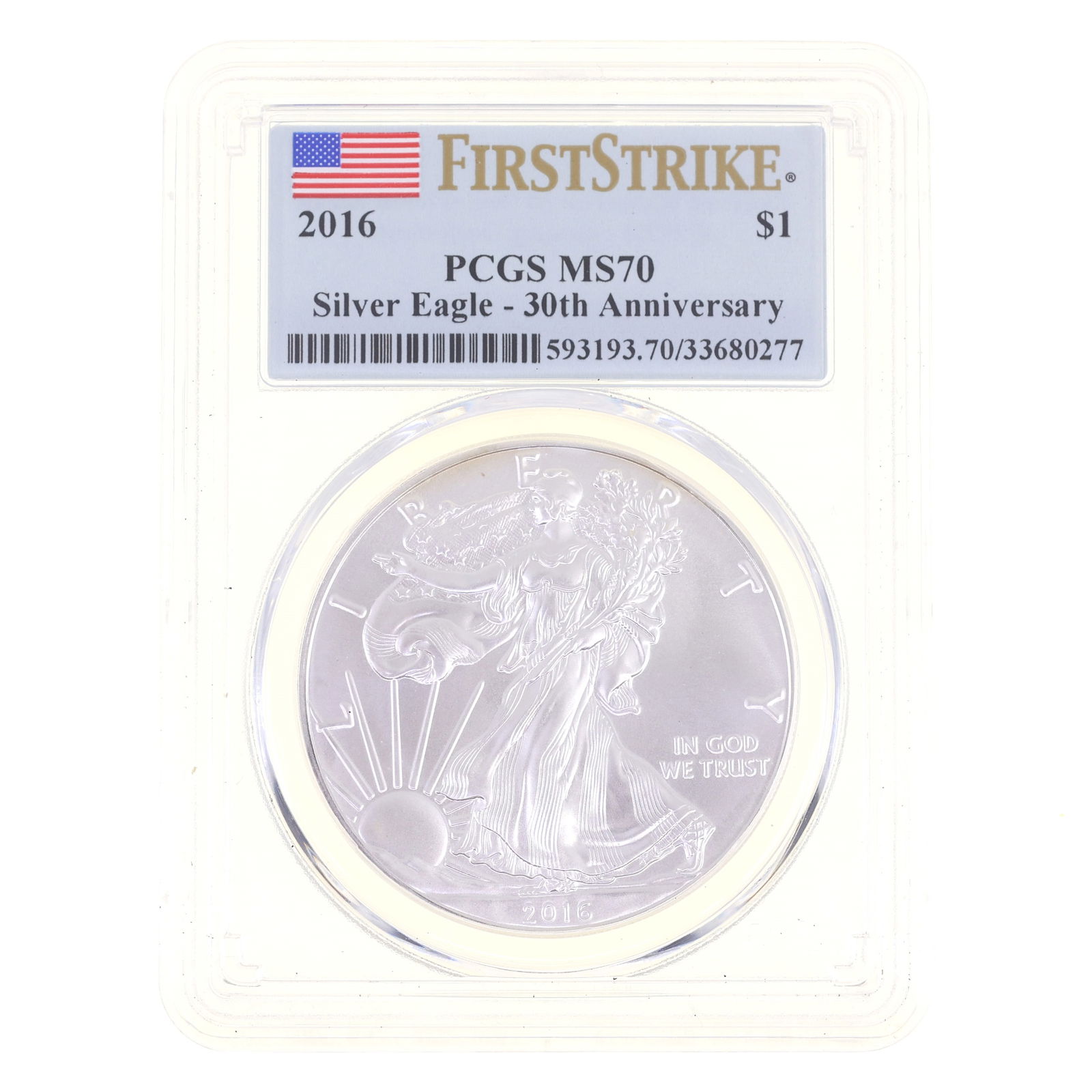 2016 US .999 SILVER EAGLE $1 COIN PCGS MS 70 (1 of 2)