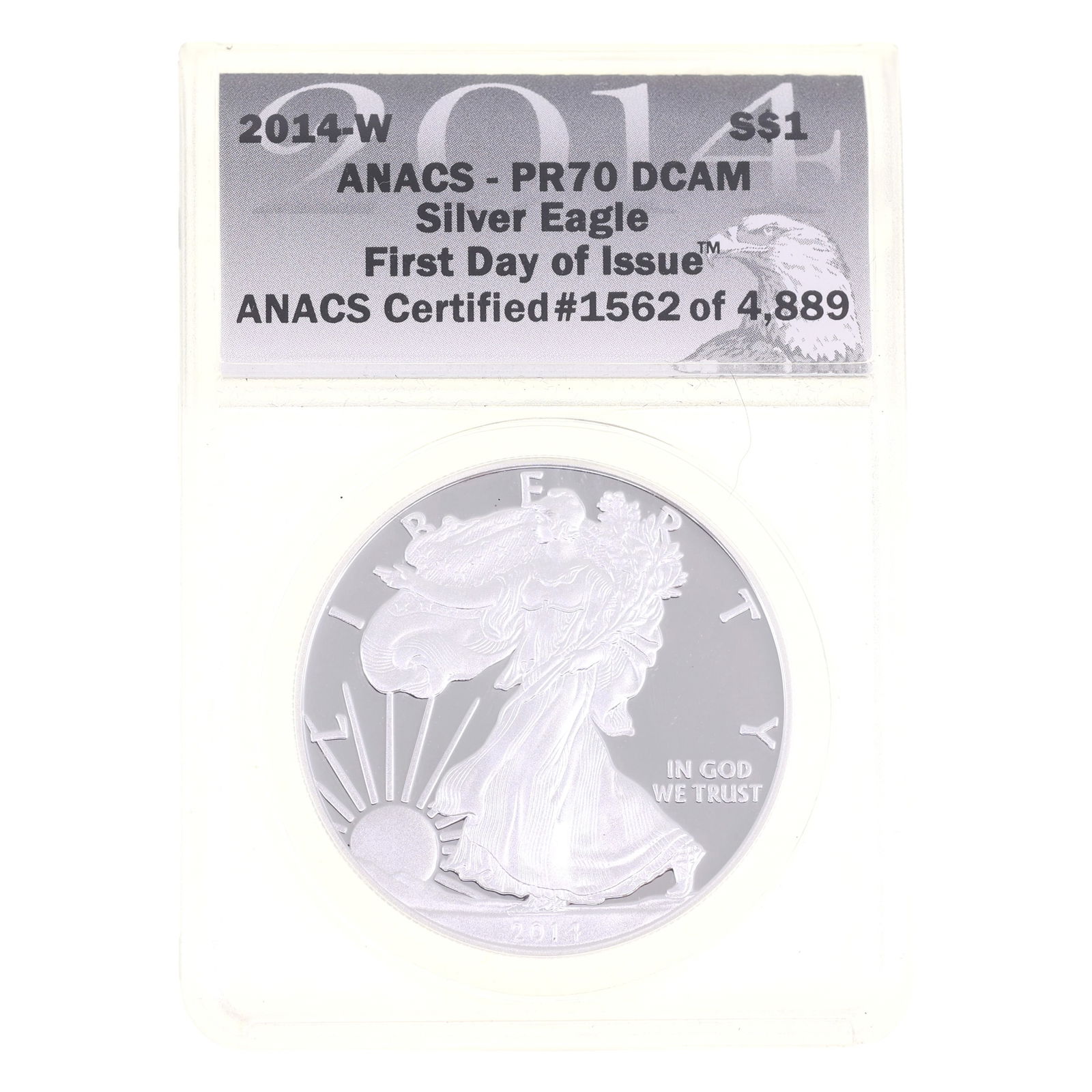 2014-W US .999 SILVER EAGLE $1 COIN ANACS PF 70 DCAM (1 of 2)