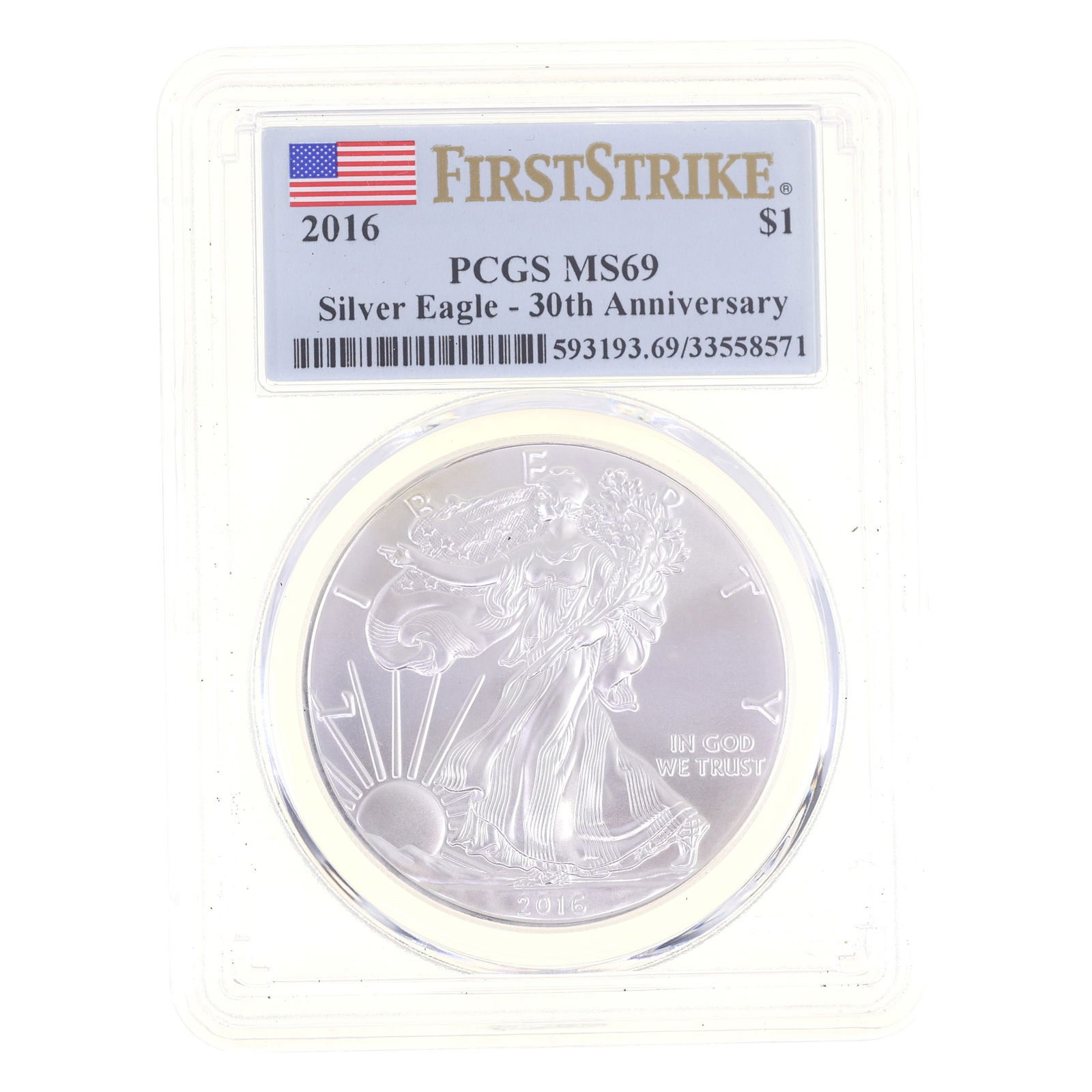 2016 US .999 SILVER EAGLE $1 COIN PCGS MS 69 (1 of 2)