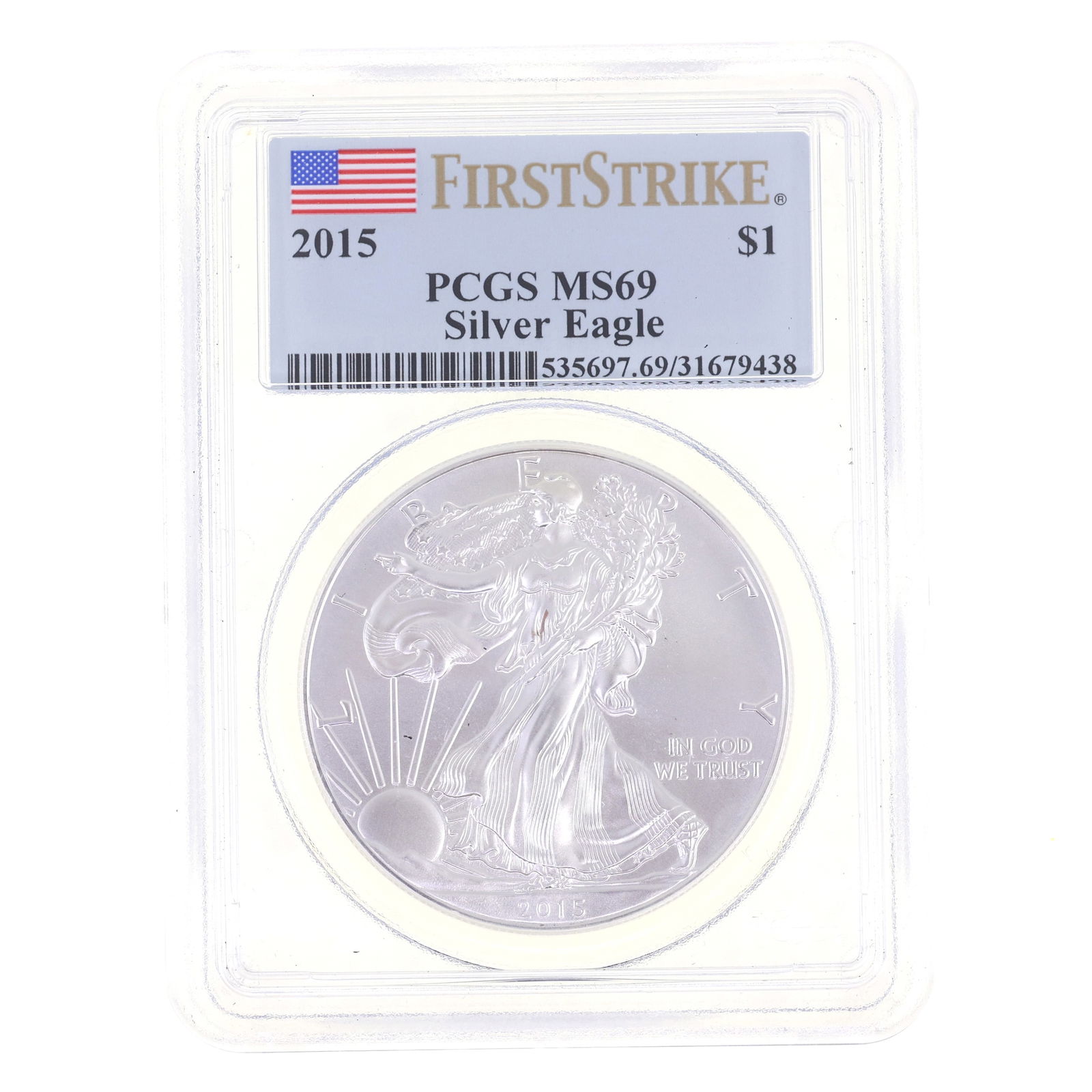 2015 US .999 SILVER EAGLE $1 COIN PCGS MS 69 (1 of 2)