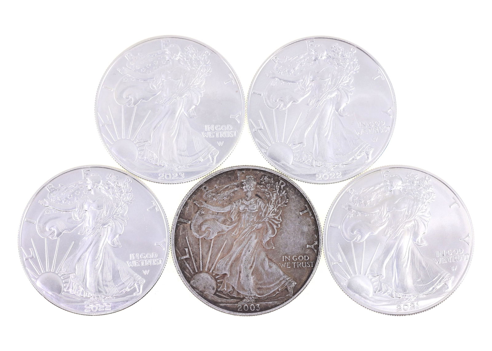 2003-2023 US .999 SILVER EAGLE $1 COINS - LOT OF 5: IMPORTANT SHIPPING NOTE - PLEASE READ | LiveAuctioneers "LiveShipping" Is Unreasonable & Costly: LiveAuctioneers now requires all auctioneers to offer their "LiveShipping" service. Auctioneers no long