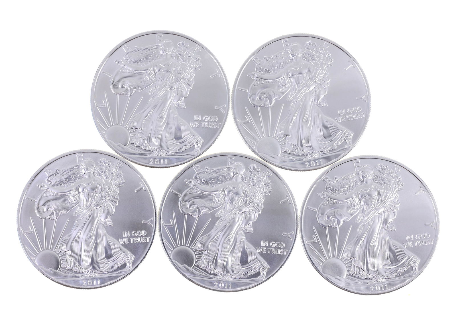 2011 US .999 SILVER EAGLE $1 UNC COINS - LOT OF 5: IMPORTANT SHIPPING NOTE - PLEASE READ | LiveAuctioneers "LiveShipping" Is Unreasonable & Costly: LiveAuctioneers now requires all auctioneers to offer their "LiveShipping" service. Auctioneers no long