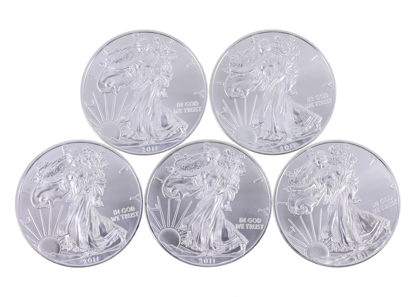 2011 US .999 SILVER EAGLE $1 UNC COINS - LOT OF 5: IMPORTANT SHIPPING NOTE - PLEASE READ | LiveAuctioneers "LiveShipping" Is Unreasonable & Costly: LiveAuctioneers now requires all auctioneers to offer their "LiveShipping" service. Auctioneers no long