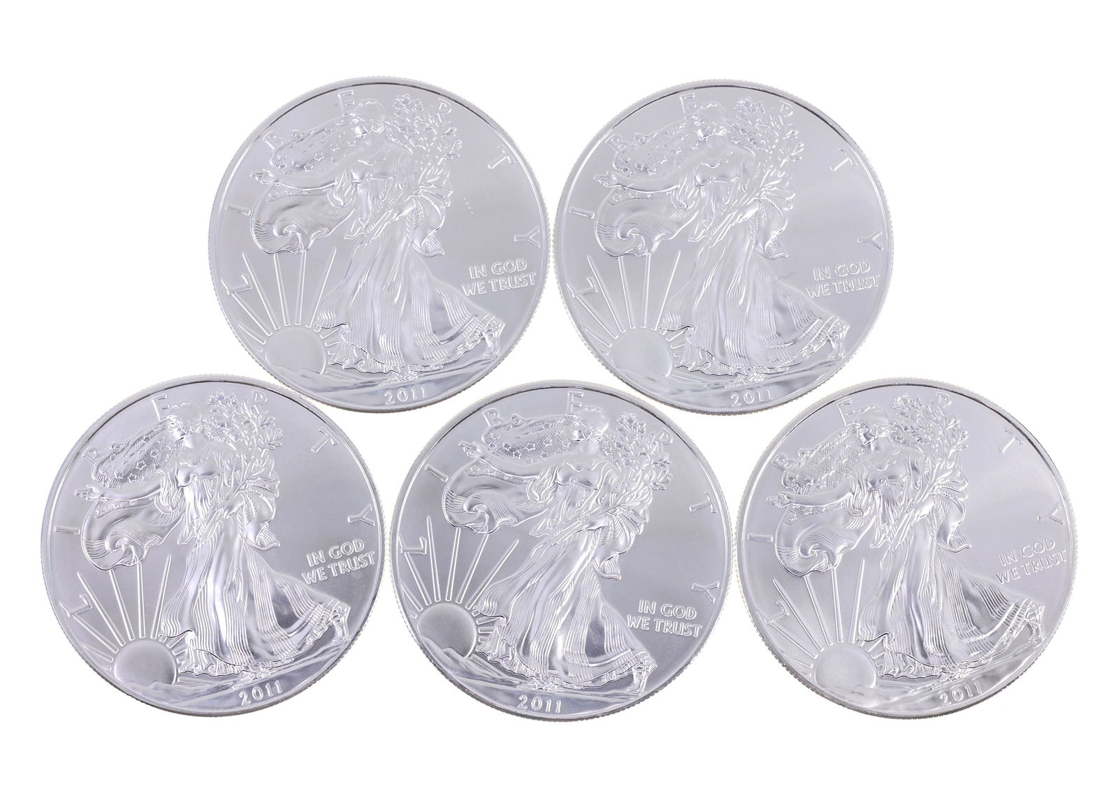 2011 US .999 SILVER EAGLE $1 UNC COINS - LOT OF 5: IMPORTANT SHIPPING NOTE - PLEASE READ | LiveAuctioneers "LiveShipping" Is Unreasonable & Costly: LiveAuctioneers now requires all auctioneers to offer their "LiveShipping" service. Auctioneers no