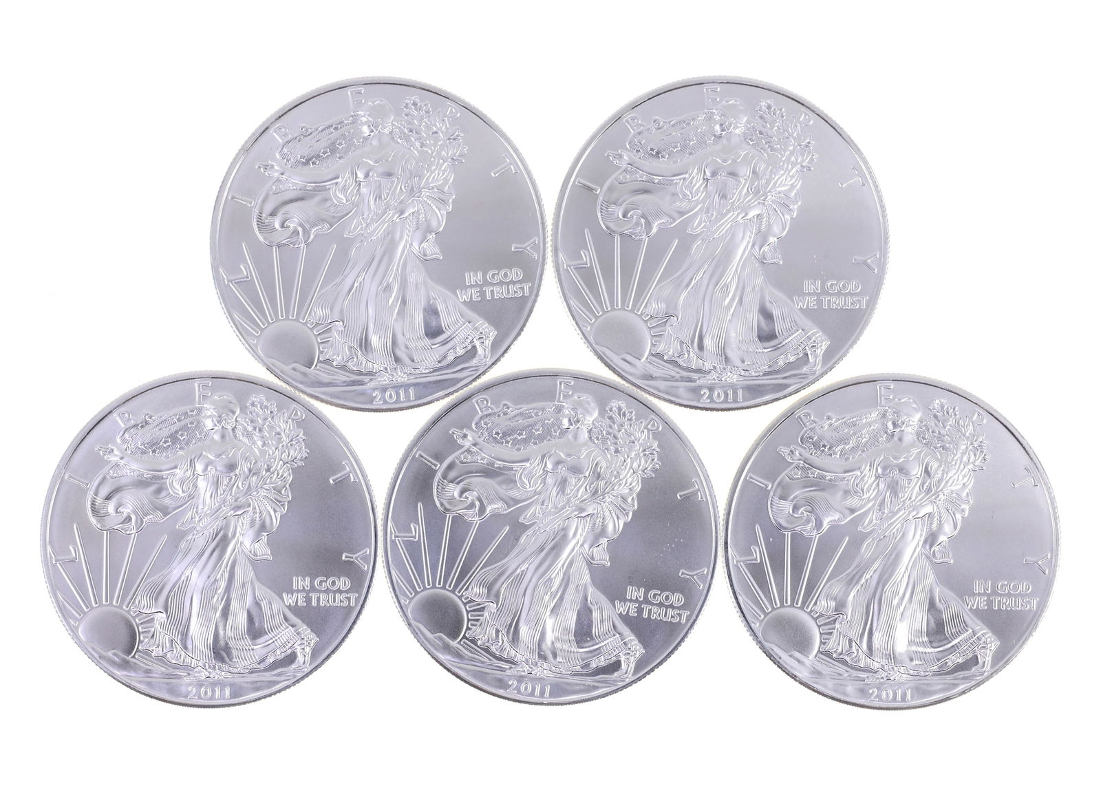 2011 US .999 SILVER EAGLE $1 UNC COINS - LOT OF 5: IMPORTANT SHIPPING NOTE - PLEASE READ | LiveAuctioneers "LiveShipping" Is Unreasonable & Costly: LiveAuctioneers now requires all auctioneers to offer their "LiveShipping" service. Auctioneers no long