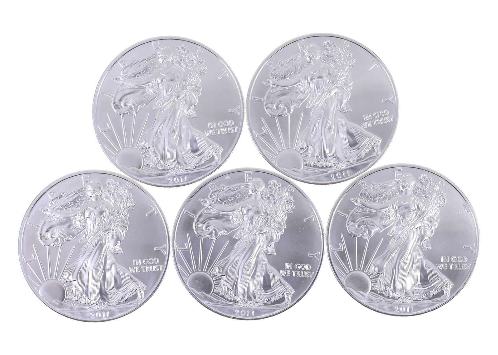 2011 US .999 SILVER EAGLE $1 UNC COINS - LOT OF 5: IMPORTANT SHIPPING NOTE - PLEASE READ | LiveAuctioneers "LiveShipping" Is Unreasonable & Costly: LiveAuctioneers now requires all auctioneers to offer their "LiveShipping" service. Auctioneers no long