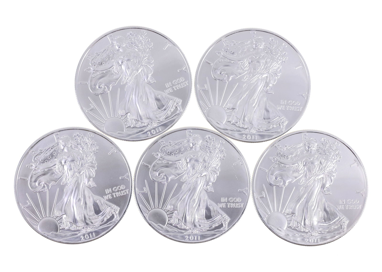 2011 US .999 SILVER EAGLE $1 UNC COINS - LOT OF 5: IMPORTANT SHIPPING NOTE - PLEASE READ | LiveAuctioneers "LiveShipping" Is Unreasonable & Costly: LiveAuctioneers now requires all auctioneers to offer their "LiveShipping" service. Auctioneers no