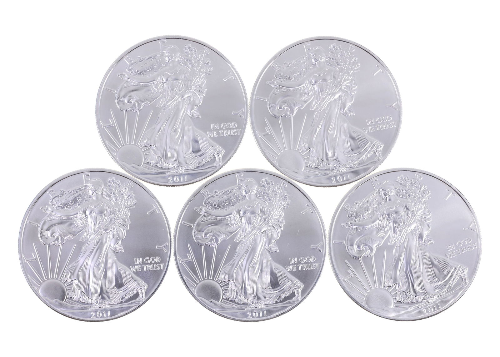 2011 US .999 SILVER EAGLE $1 UNC COINS - LOT OF 5: IMPORTANT SHIPPING NOTE - PLEASE READ | LiveAuctioneers "LiveShipping" Is Unreasonable & Costly: LiveAuctioneers now requires all auctioneers to offer their "LiveShipping" service. Auctioneers no long